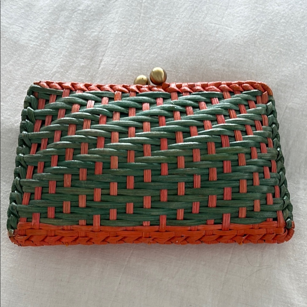 Serpui Marie Woven Green and Orange Convertible Clutch